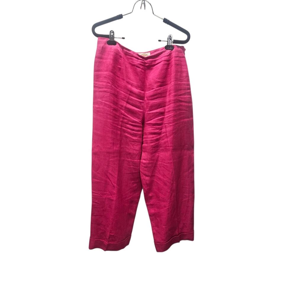Talbots 100% Irish Linen Trousers Capri Cropped Pants Size 12 Pink Colorful